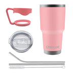 Ezprogear 30 oz Pink Stainless Steel Tumbler Double Wall Vacuum Insulated with Straws and Handle