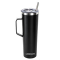 Ezprogear 34 oz Stainless Steel Slim Tumbler with Handle – Vacuum Insulated Travel Mug with Straws & Canvas Bag