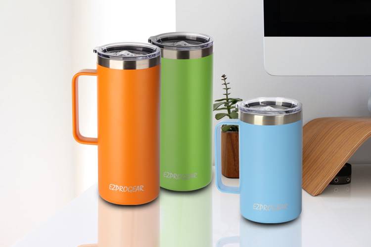 Ezprogear 40 oz White Stainless Steel Mug Beer Tumbler Double Wall Coffee Cup with Handle and Lid