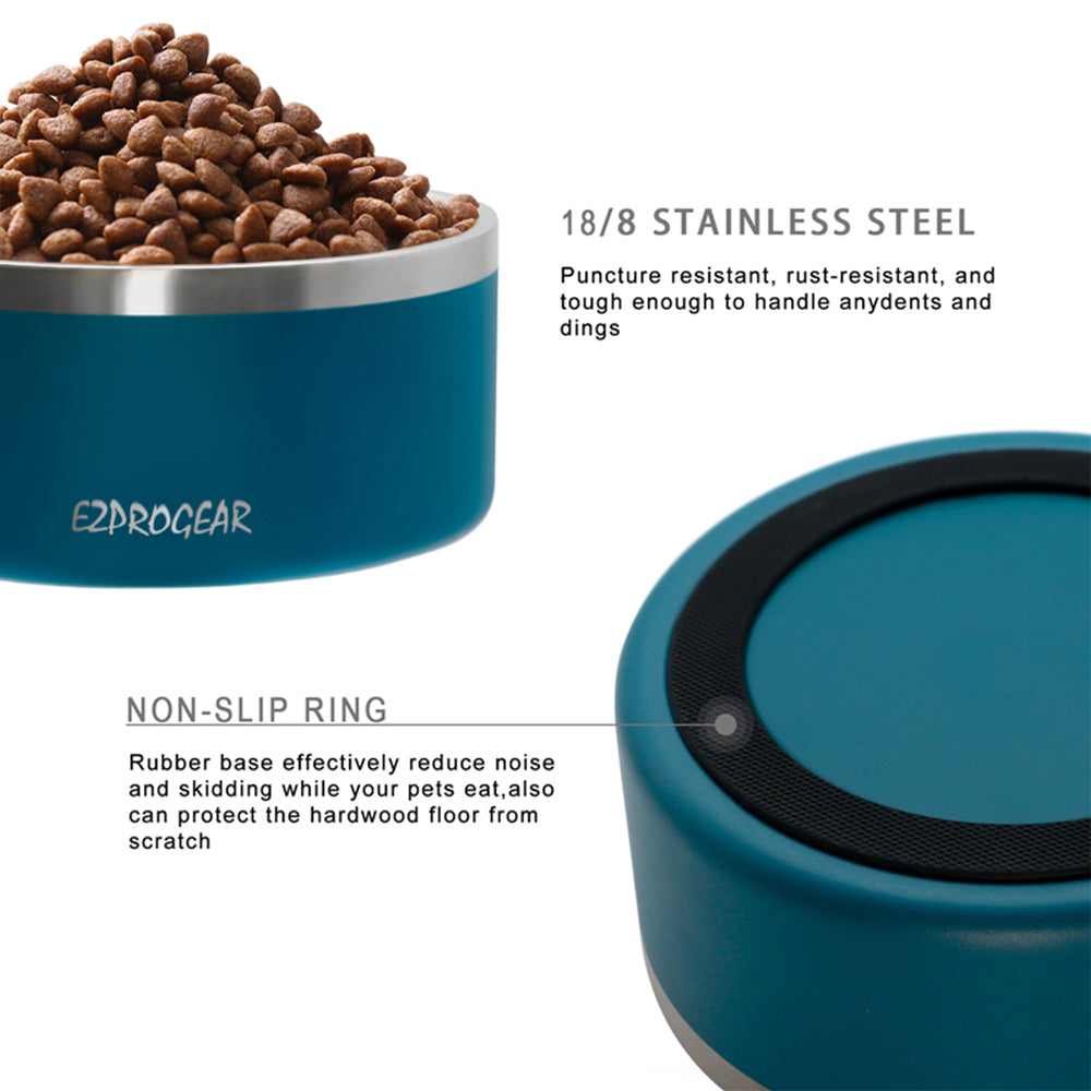 Ezprogear 64 oz Stainless Steel Dog Bowl - Double Wall Insulated Pet Bowl with Non-Slip Bottom & Collapsible Travel Bowl