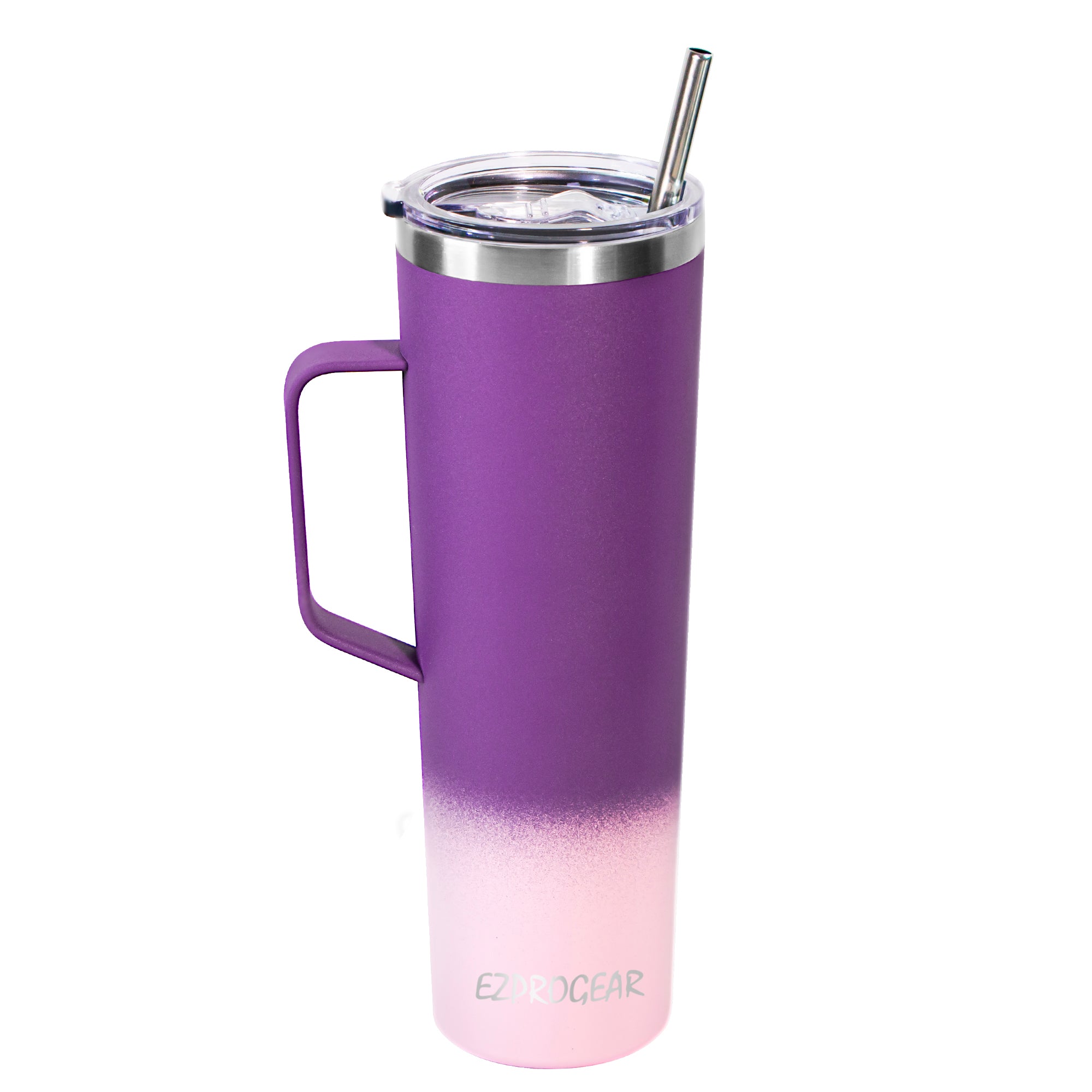 Ezprogear 34 oz Stainless Steel Slim Tumbler with Handle – Vacuum Insulated Travel Mug with Straws & Canvas Bag