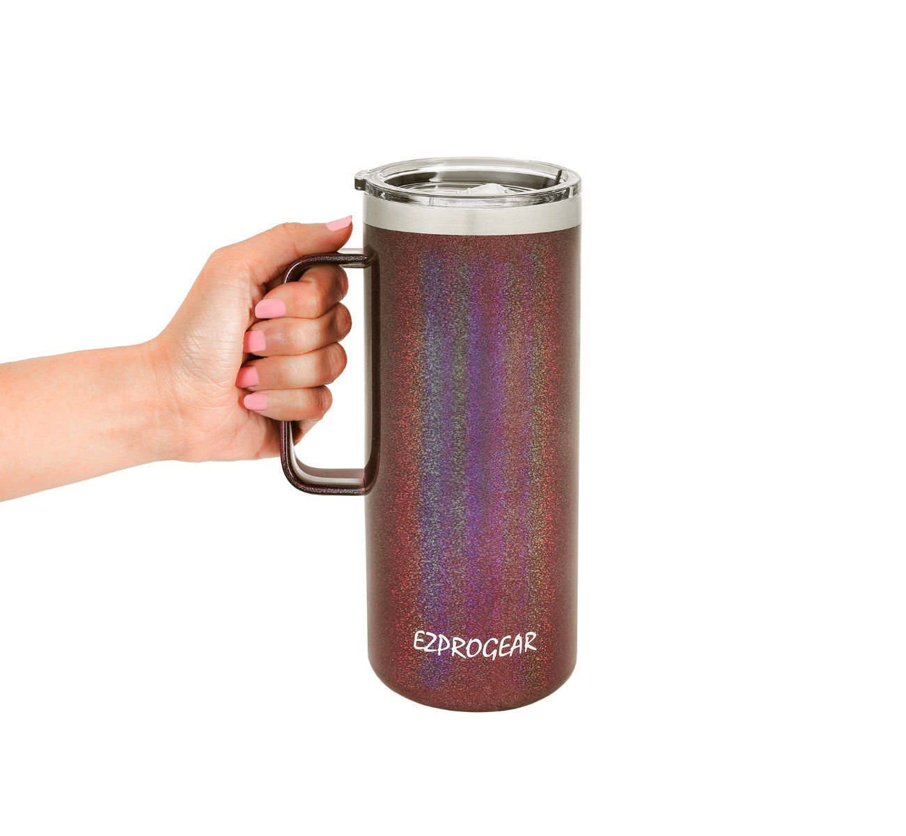 Ezprogear 32 oz Sky Blue Stainless Steel Beer Tumbler Double Wall Water Cup with Handle and Lid