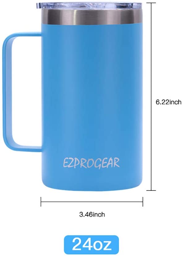 Ezprogear 24oz Insulated Stainless Steel Coffee Mug with Handle - Carnation Pink