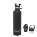 Ezprogear Sports Water Bottle 3 Lids 25 oz Stainless Steel Travel Portable Double Wall Vacuum Insulated Thermos Standard Mouth for hot and cold beverages (Black) EZ25WB-MBK