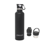 Ezprogear Sports Water Bottle 3 Lids 25 oz Stainless Steel Travel Portable Double Wall Vacuum Insulated Thermos Standard Mouth for hot and cold beverages (Black) EZ25WB-MBK