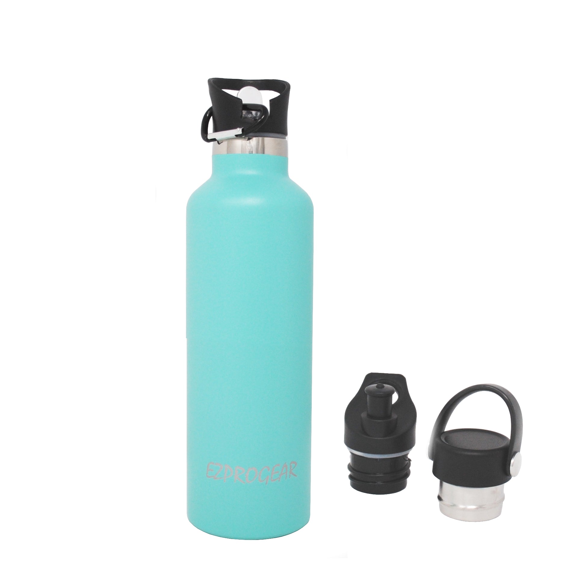 Ezprogear Sport Water Bottle 3 Lids 25 oz Stainless Steel Travel Portable Double Wall Vacuum Insulated Thermo Standard Mouth (Mint) EZ25WB-SKB