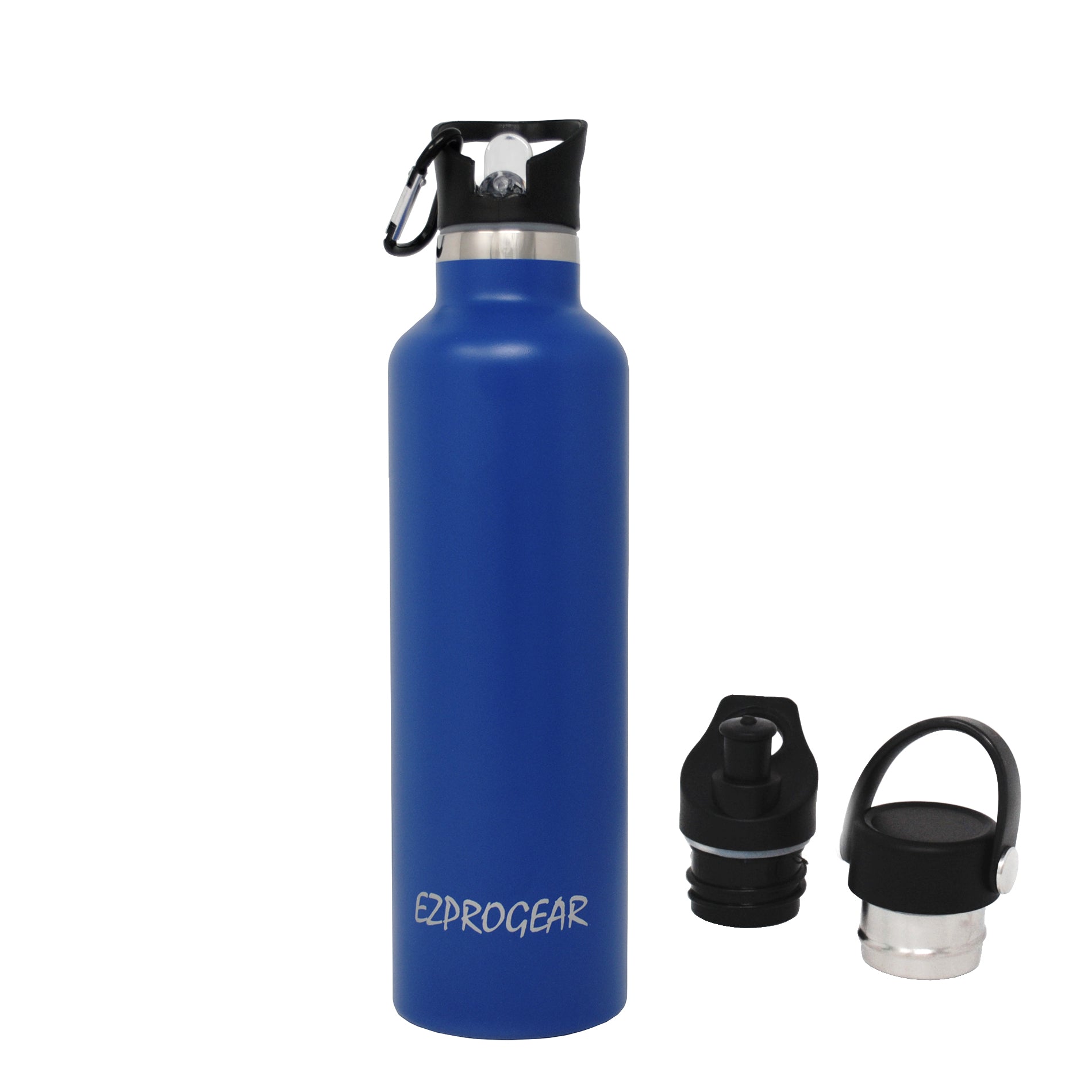 Ezprogear Sport Water Bottle 3 Lids 25 oz Stainless Steel Travel Portable Double Wall Vacuum Insulated Thermo Standard Mouth (Navy Blue) EZ25WB-RB