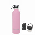 Ezprogear Sport Water Bottle 3 Lids 25 oz Stainless Steel Travel Portable Double Wall Vacuum Insulated Thermo Standard Mouth (Pink) EZ25WB-LPK