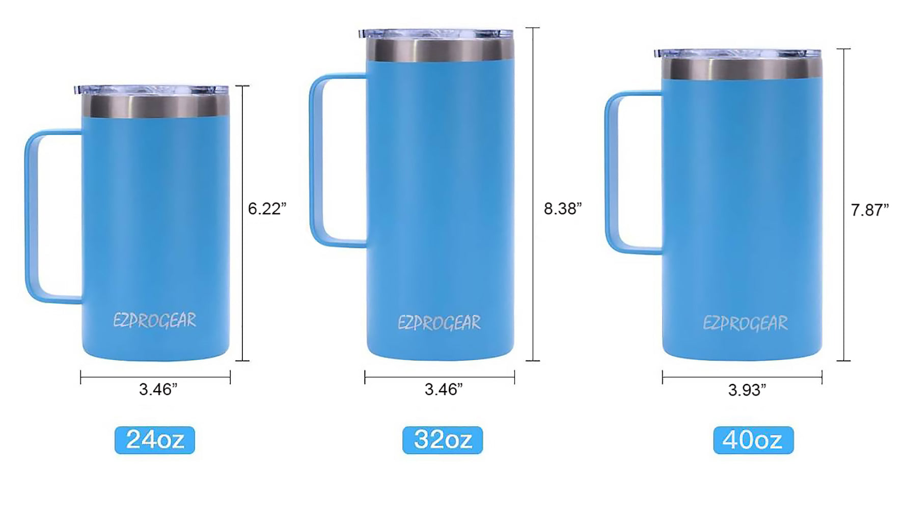 Ezprogear 32 oz Sky Blue Stainless Steel Beer Tumbler Double Wall Water Cup with Handle and Lid