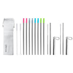 Ezprogear Reusable Stainless Steel Straws with Silicone Tips – 10 Pack (2 Collapsible + 8 Long)
