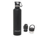 Ezprogear Sports Water Bottle 3 Lids 34 oz Stainless Steel Travel Portable Double Wall Vacuum Insulated Thermos Standard Mouth (Black) EZ34WB-MBK