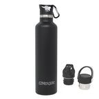 Ezprogear Sports Water Bottle 3 Lids 34 oz Stainless Steel Travel Portable Double Wall Vacuum Insulated Thermos Standard Mouth (Black) EZ34WB-MBK