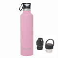 Ezprogear Sport Water Bottle 3 Lids 34 oz Stainless Steel Travel Portable Double Wall Vacuum Insulated Thermo Standard Mouth (Pink) EZ34WB-LPK