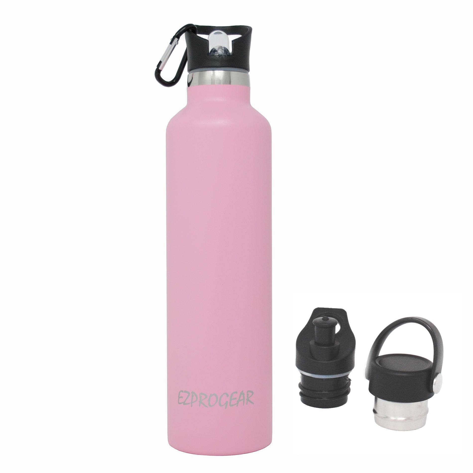 Ezprogear Sport Water Bottle 3 Lids 34 oz Stainless Steel Travel Portable Double Wall Vacuum Insulated Thermo Standard Mouth (Pink) EZ34WB-LPK