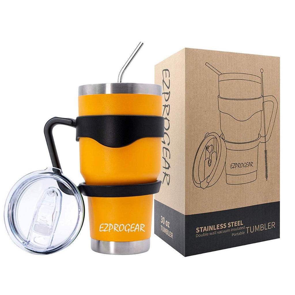 Ezprogear 30 oz Mango Stainless Steel Tumbler Double Wall Vacuum Insulated with Straws and Handle