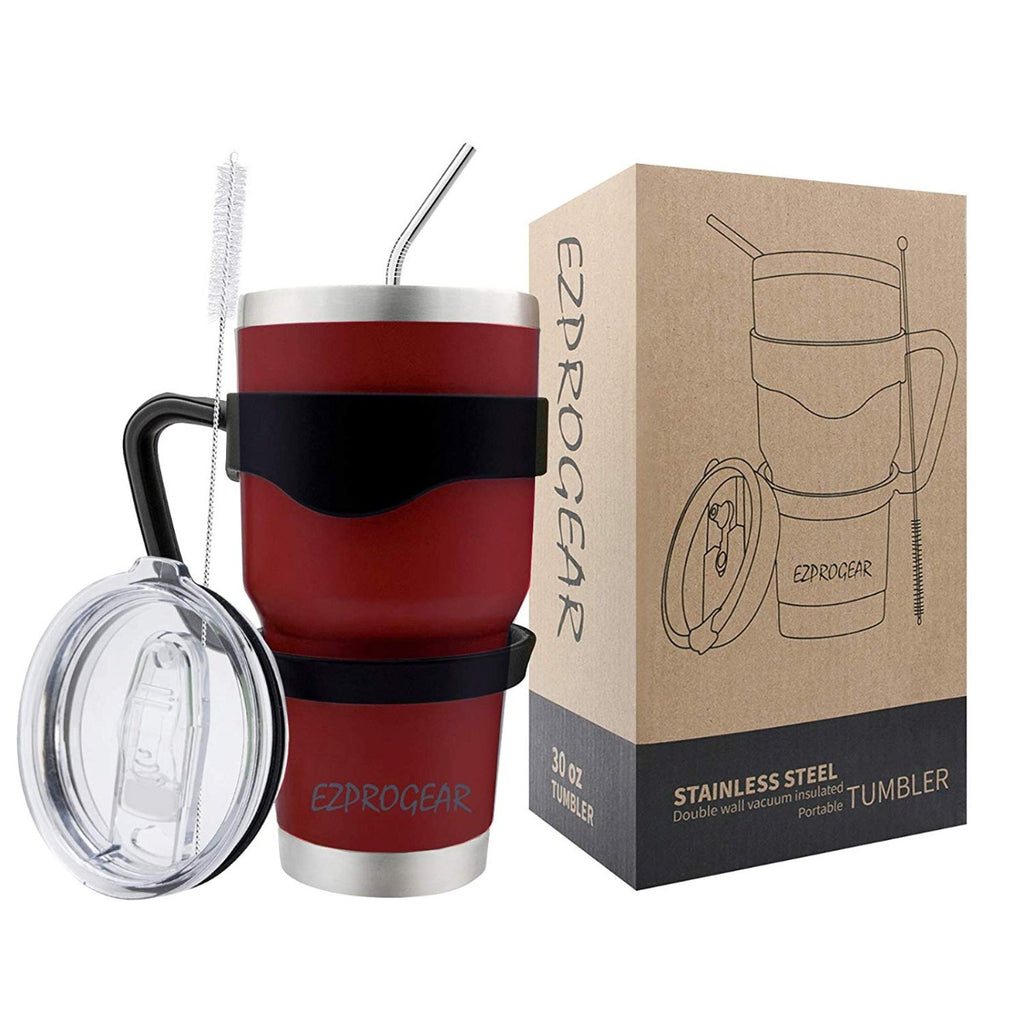 Ezprogear 30 oz Cherry Stainless Steel Tumbler Double Wall Vacuum Insulated with Straws and Handle