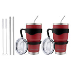 Ezprogear 30 oz Cherry Stainless Steel Tumbler 2-Pack – Double Wall Vacuum Insulated Travel Mug with Handle, Straws & Slider Lid