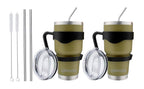 Ezprogear 30 oz Olive Green Stainless Steel Tumbler 2-Pack – Double Wall Vacuum Insulated Travel Mug with Handle, Straws & Slider Lid