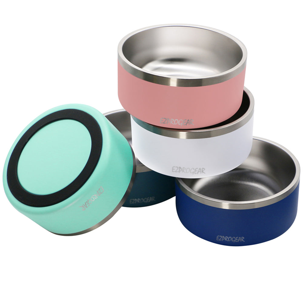 Ezprogear 64 oz Stainless Steel Dog Bowls (2 Pack) - Double Wall Insulated & Non-Slip