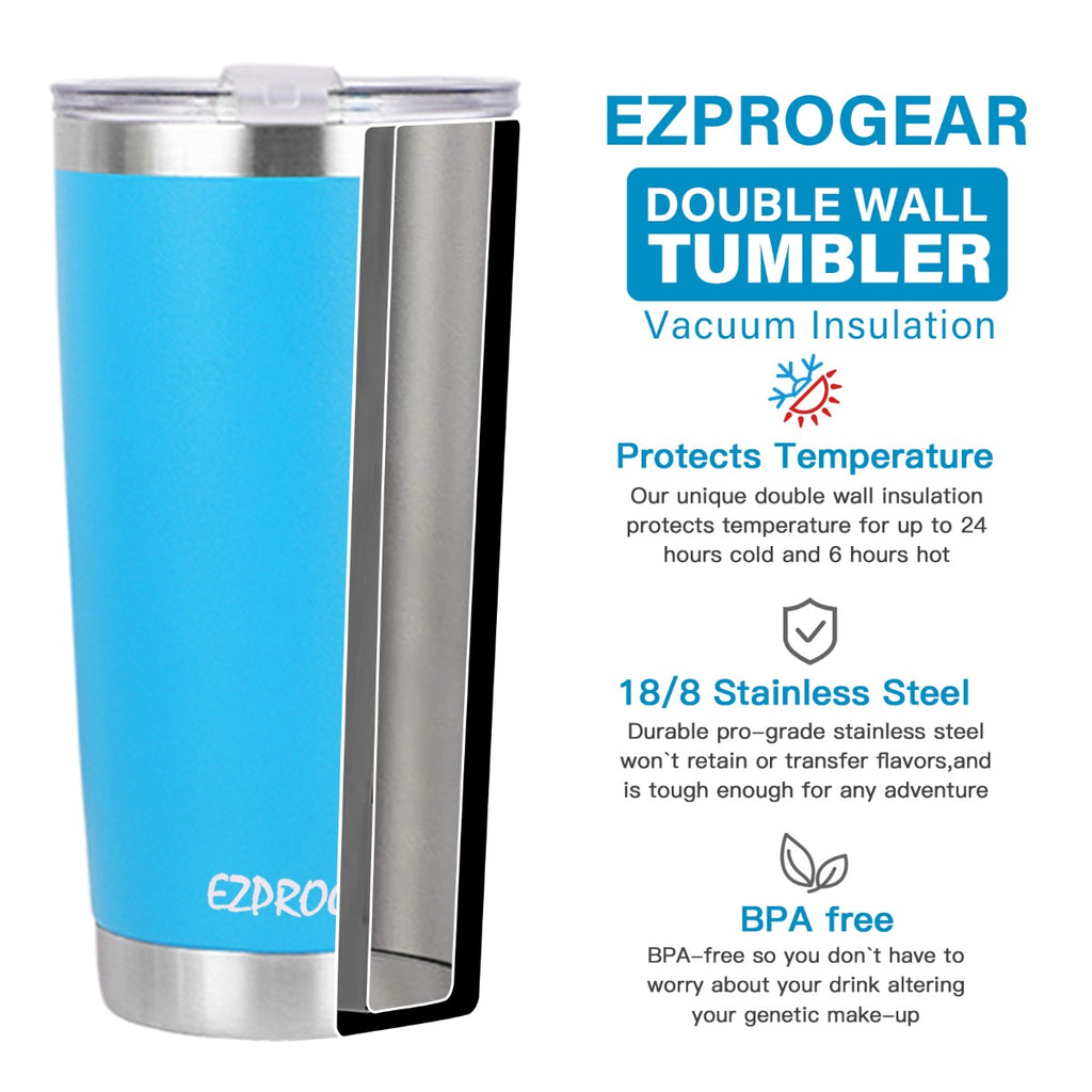 Ezprogear 30 oz Mint Stainless Steel Tumbler 2-Pack – Double Wall Vacuum Insulated Travel Mug with Handle, Straws & Slider Lid