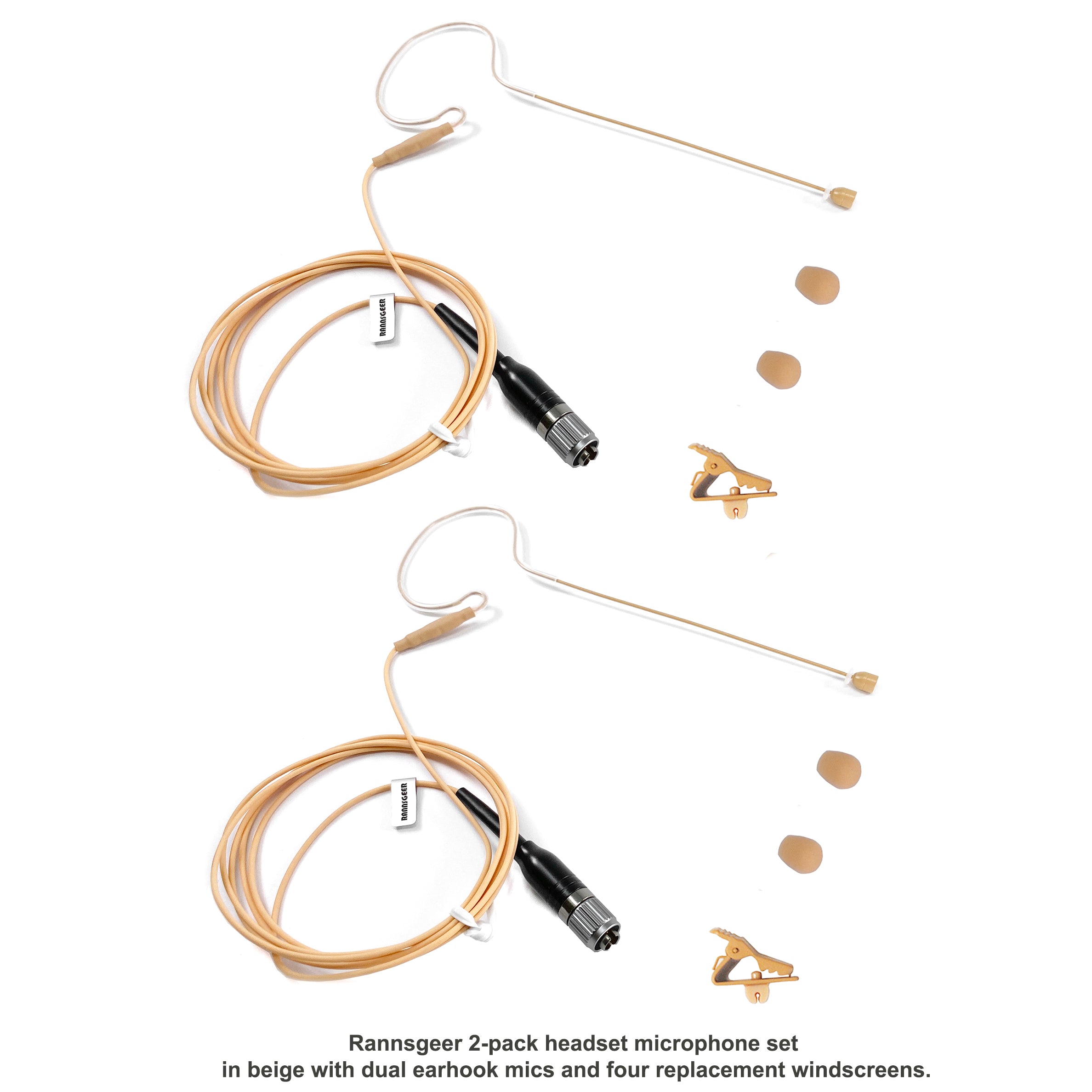 Rannsgeer 4-Pin cH-Style Mini Headset Microphone for Audio-Technica (2-Pack) - Tan