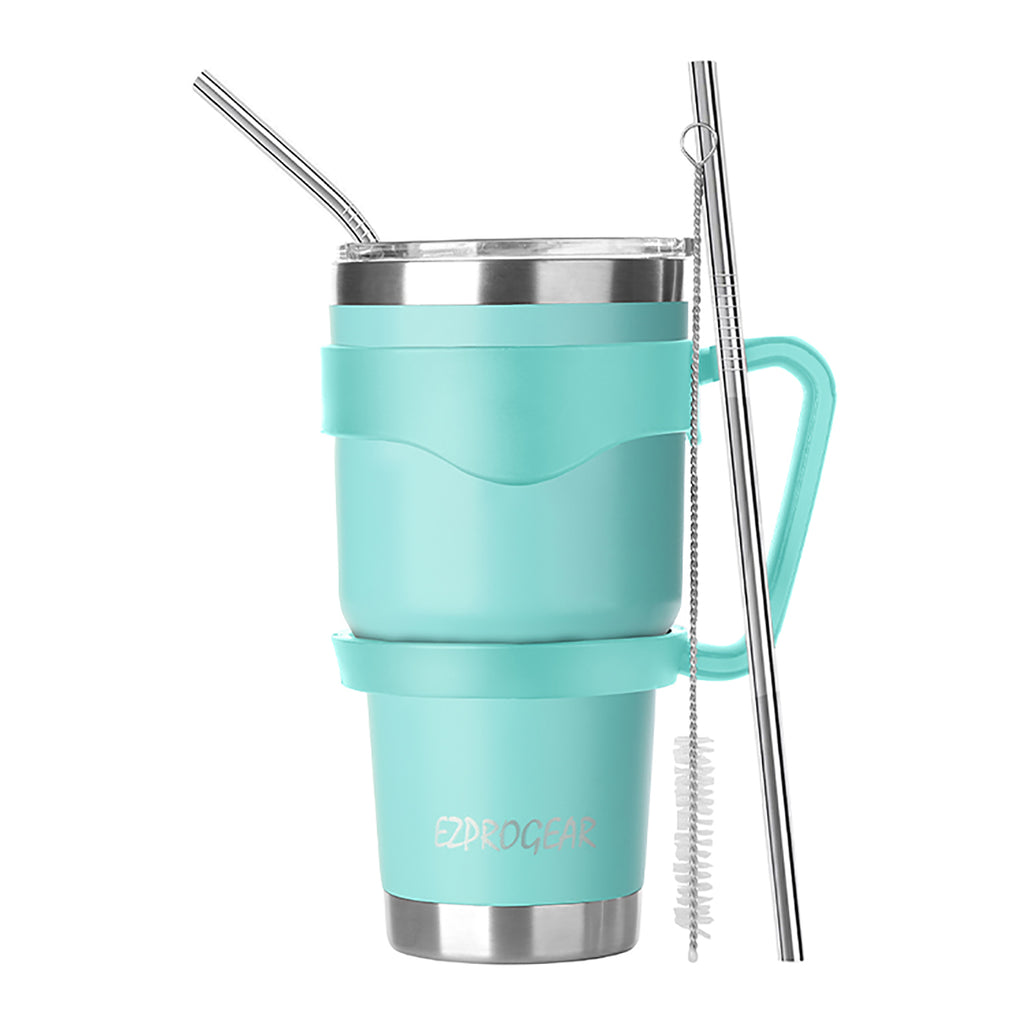 Ezprogear 30 oz Mint Stainless Steel Tumbler with Handle & Straws
