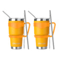 Ezprogear 30 oz Mango Stainless Steel Tumbler 2-Pack – Double Wall Vacuum Insulated Travel Mug with Handle, Straws & Slider Lid