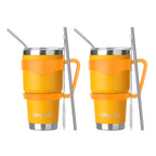 Ezprogear 30 oz Mango Stainless Steel Tumbler 2-Pack – Double Wall Vacuum Insulated Travel Mug with Handle, Straws & Slider Lid