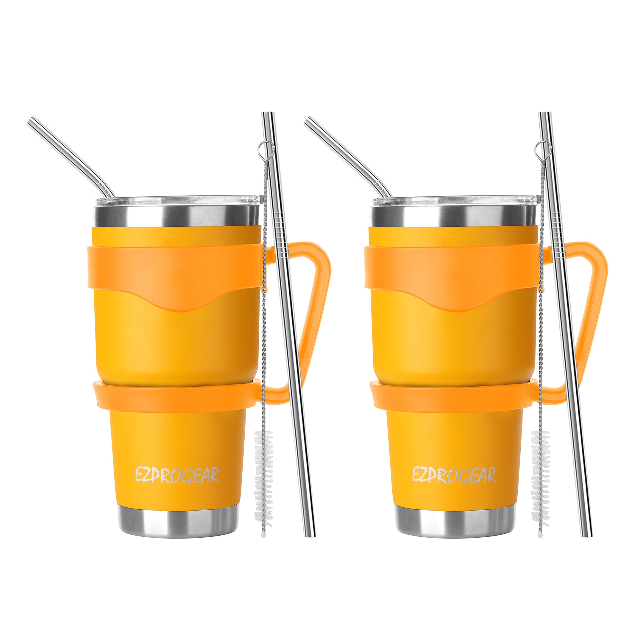 Ezprogear 30 oz Mango Stainless Steel Tumbler 2-Pack – Double Wall Vacuum Insulated Travel Mug with Handle, Straws & Slider Lid