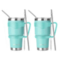 Ezprogear 30 oz Mint Stainless Steel Tumbler 2-Pack – Double Wall Vacuum Insulated Travel Mug with Handle, Straws & Slider Lid