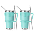 Ezprogear 30 oz Mint Stainless Steel Tumbler 2-Pack – Double Wall Vacuum Insulated Travel Mug with Handle, Straws & Slider Lid