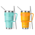 Ezprogear 30 oz Stainless Steel Tumbler 2-Pack (Mango & Mint) – Double Wall Vacuum Insulated Travel Mug with Handle & Straws
