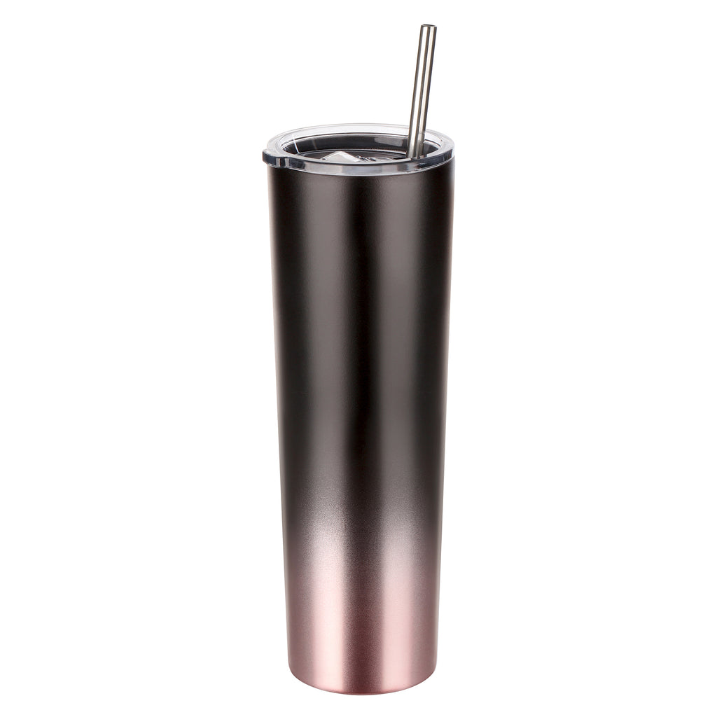 Ezprogear 34oz Slim Skinny Tumbler - Vacuum Insulated Stainless Steel with Straws (Black/RoseGold)