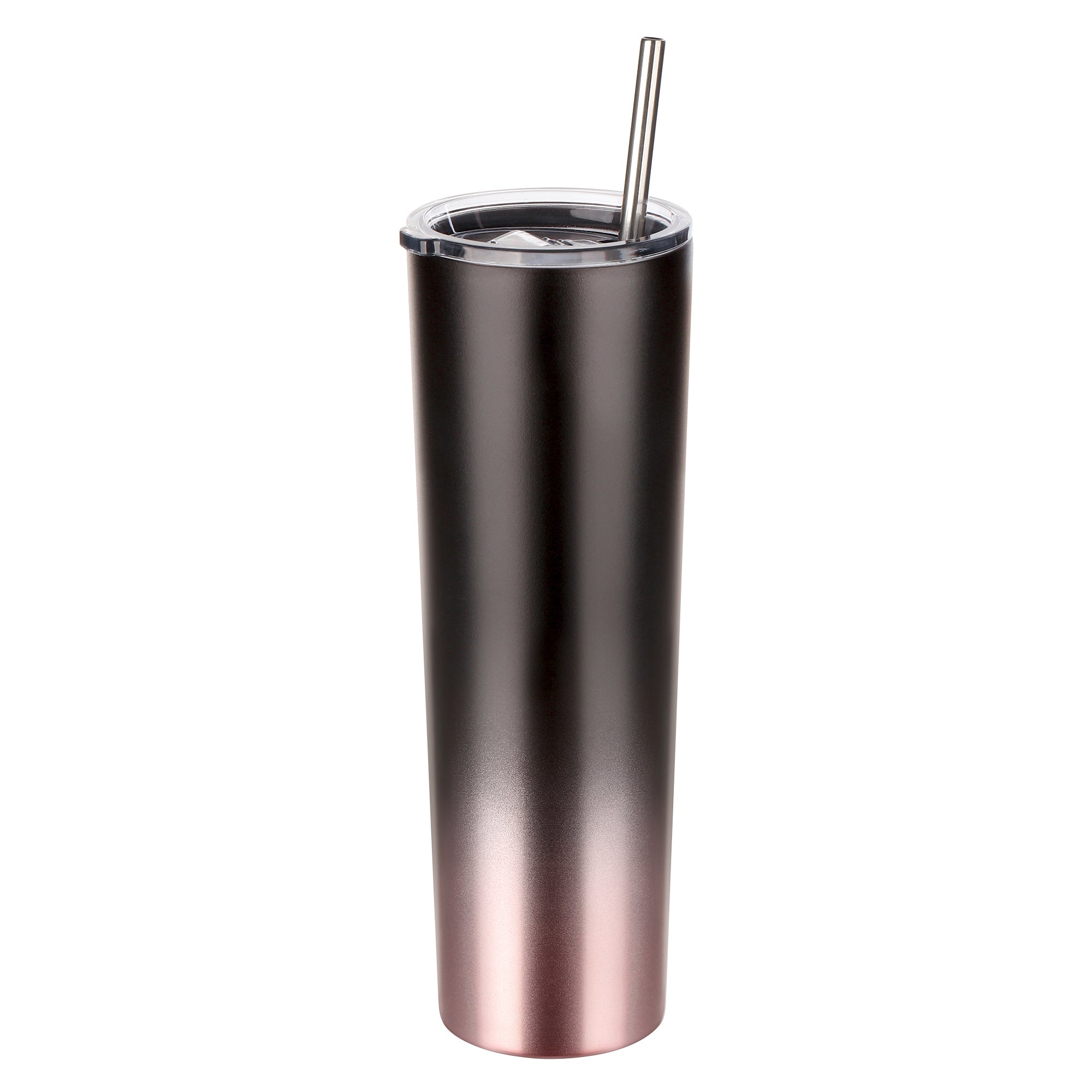 Ezprogear 34oz Slim Skinny Tumbler - Vacuum Insulated Stainless Steel with Straws (Black/RoseGold)