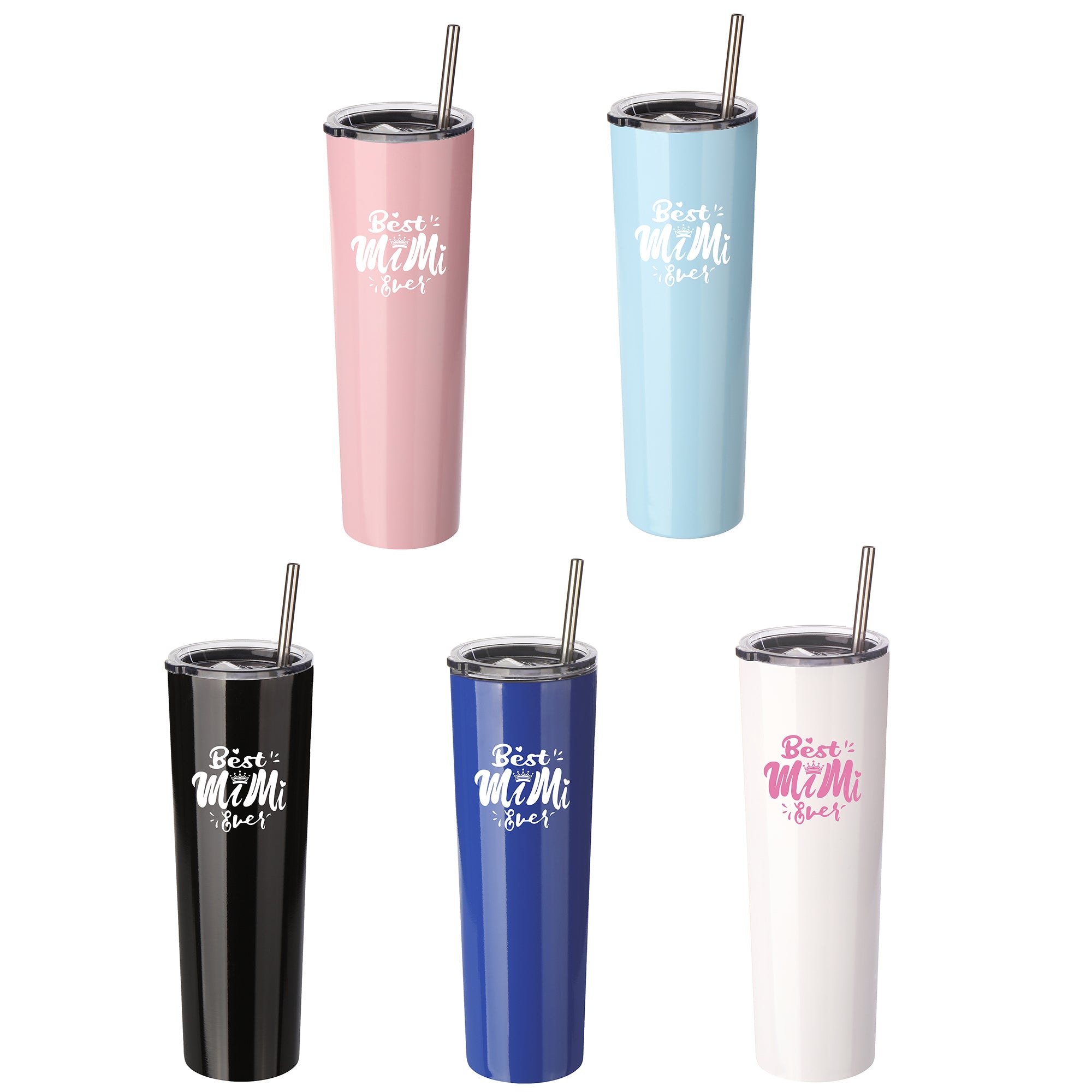 Best Mimi Ever Gift - Ezprogear 34 oz Stainless Steel Insulated Ice Coffee Skinny Tumbler for Grandma Gift with Lid & Straw (Pink)