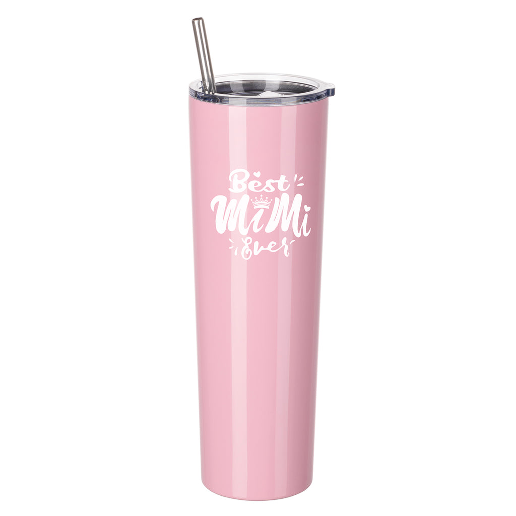 Best Mimi Ever Gift - Ezprogear 34 oz Stainless Steel Insulated Ice Coffee Skinny Tumbler for Grandma Gift with Lid & Straw (Pink)