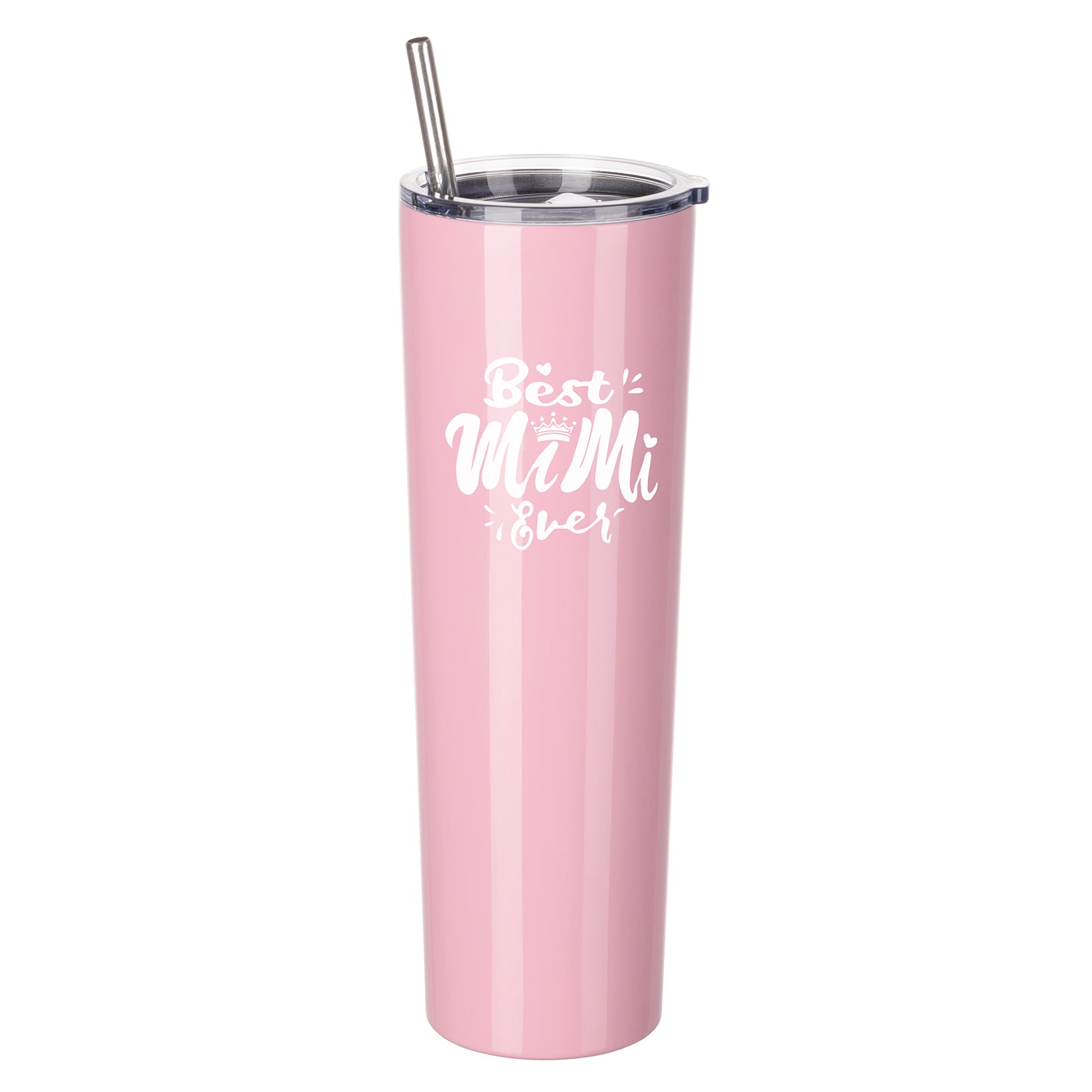 Best Mimi Ever Gift - Ezprogear 34 oz Stainless Steel Insulated Ice Coffee Skinny Tumbler for Grandma Gift with Lid & Straw (Pink)