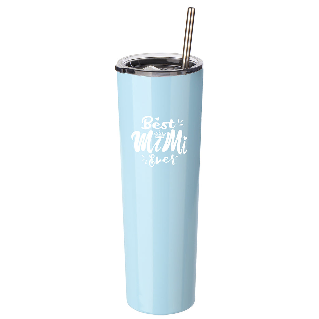 Best Mimi Ever Gift - Ezprogear 34 oz Stainless Steel Skinny Tumbler Double Wall Insulated Cup for Mimi Birthday Gift with Lid & Straw (Sky Blue)