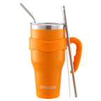 Ezprogear 40 oz Dark Orange Stainless Steel Tumbler with Handle – Vacuum Insulated Travel Mug with Straws & Canvas Bag
