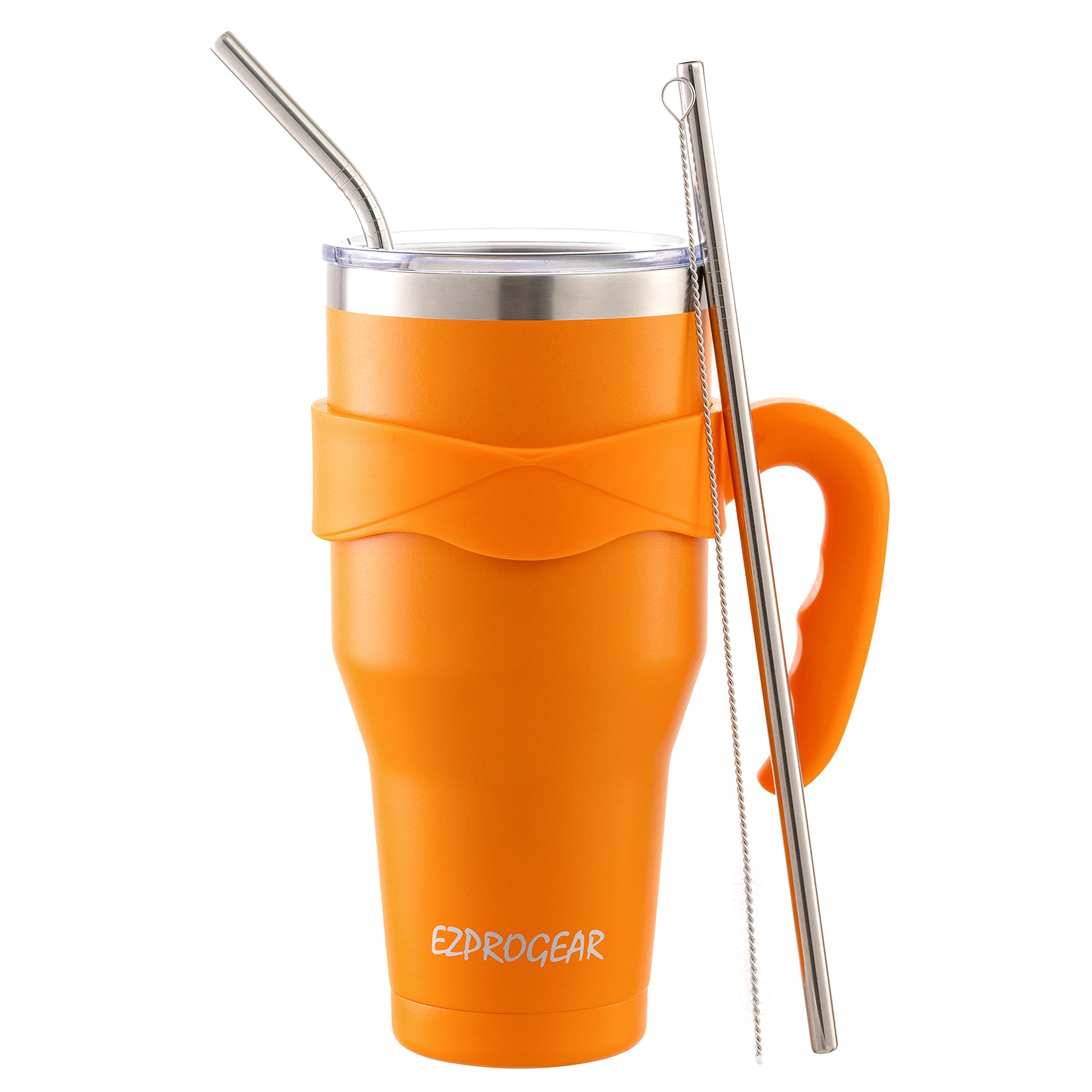 Ezprogear 40 oz Dark Orange Stainless Steel Tumbler with Handle – Vacuum Insulated Travel Mug with Straws & Canvas Bag