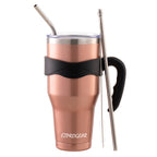 Ezprogear 40 oz Rose Gold Stainless Steel Tumbler with Handle – Vacuum Insulated Travel Mug with Straws & Canvas Bag