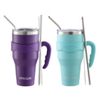 Ezprogear 40 oz Stainless Steel Tumbler 2-Pack (Mint & Purple) – Vacuum Insulated Travel Mug with Handle & Straws