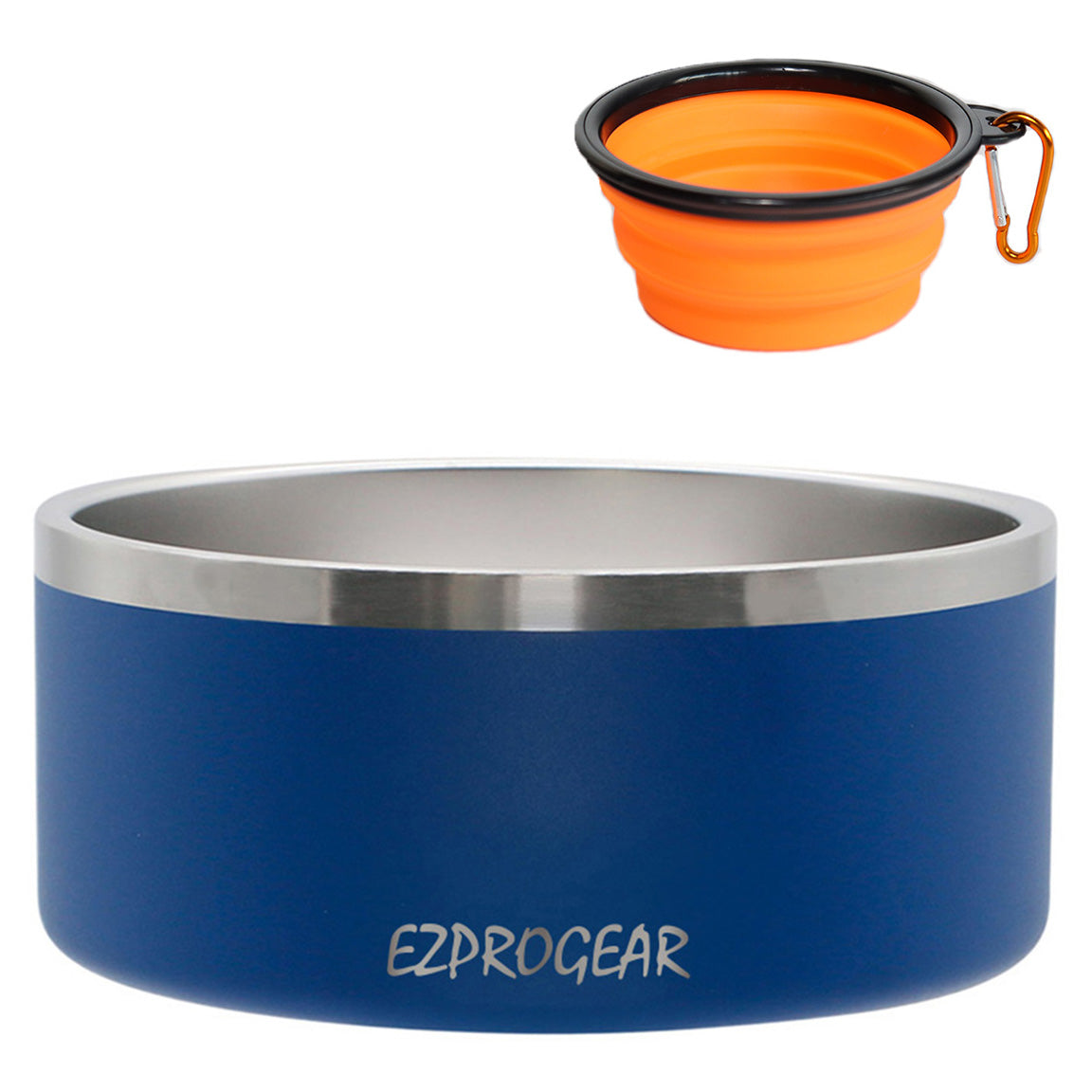 Ezprogear 64 oz Stainless Steel Dog Bowl - Double Wall Insulated Pet Bowl with Non-Slip Bottom & Collapsible Travel Bowl