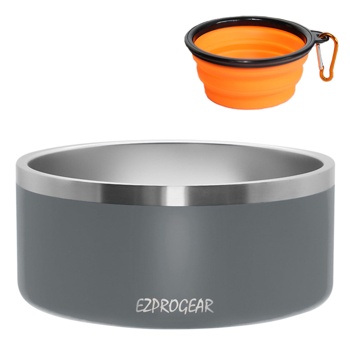 Ezprogear 64 oz Stainless Steel Dog Bowl - Double Wall Insulated Pet Bowl with Non-Slip Bottom & Collapsible Travel Bowl