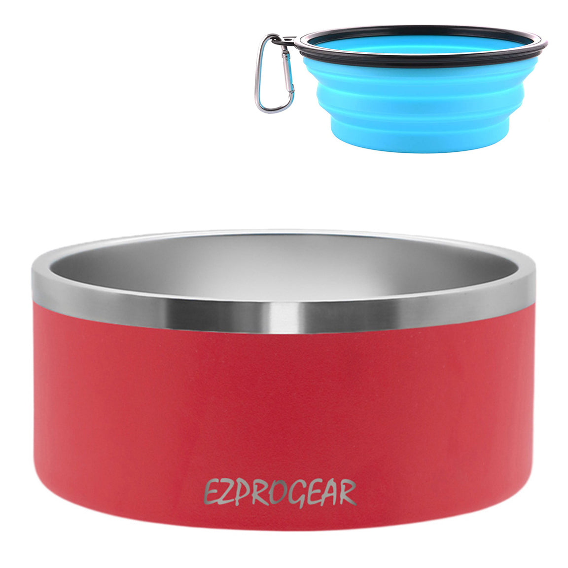 Ezprogear 64 oz Stainless Steel Dog Bowl - Double Wall Insulated Pet Bowl with Non-Slip Bottom & Collapsible Travel Bowl
