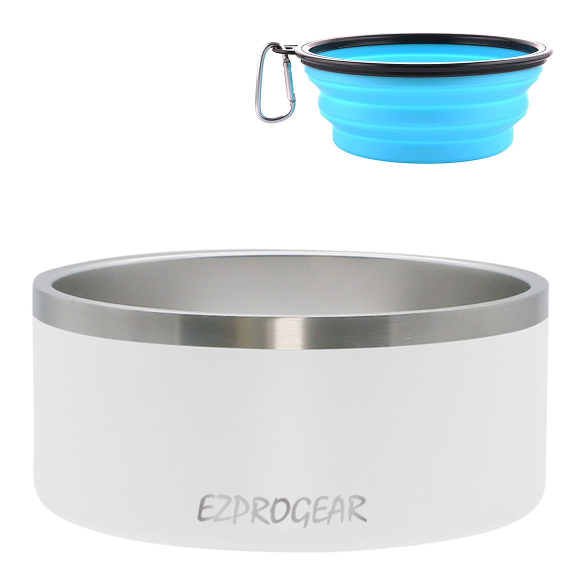 Ezprogear 64 oz Stainless Steel Dog Bowl - Double Wall Insulated Pet Bowl with Non-Slip Bottom & Collapsible Travel Bowl