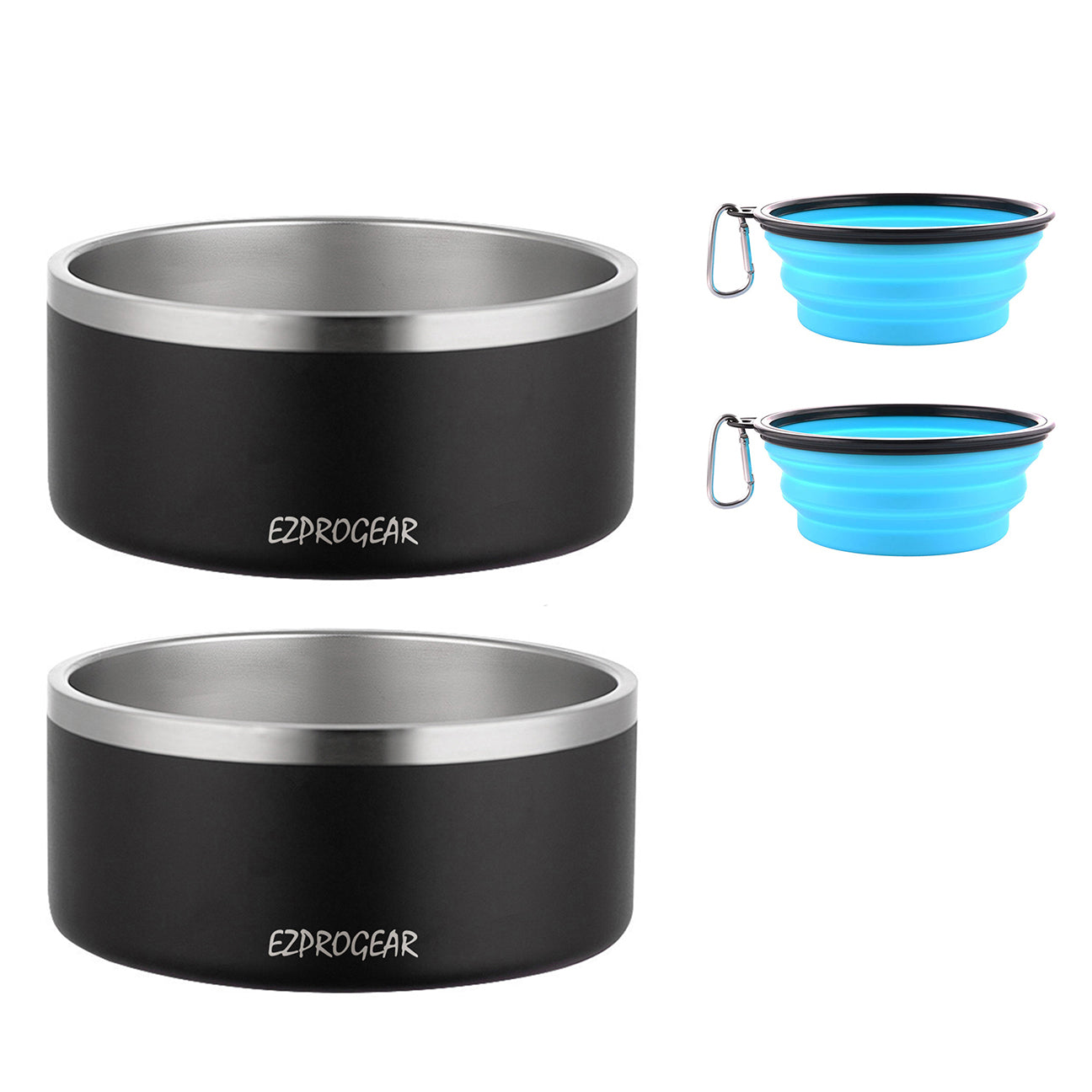 Ezprogear 64 oz Stainless Steel Dog Bowls (2 Pack) - Double Wall Insulated & Non-Slip