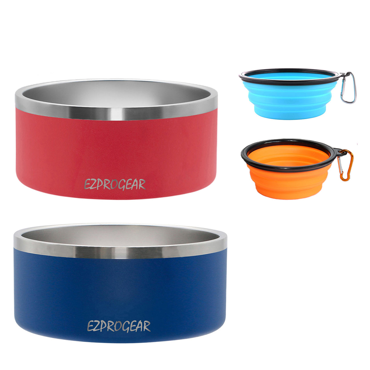 Ezprogear 64 oz Stainless Steel Dog Bowls (2 Pack) - Double Wall Insulated & Non-Slip