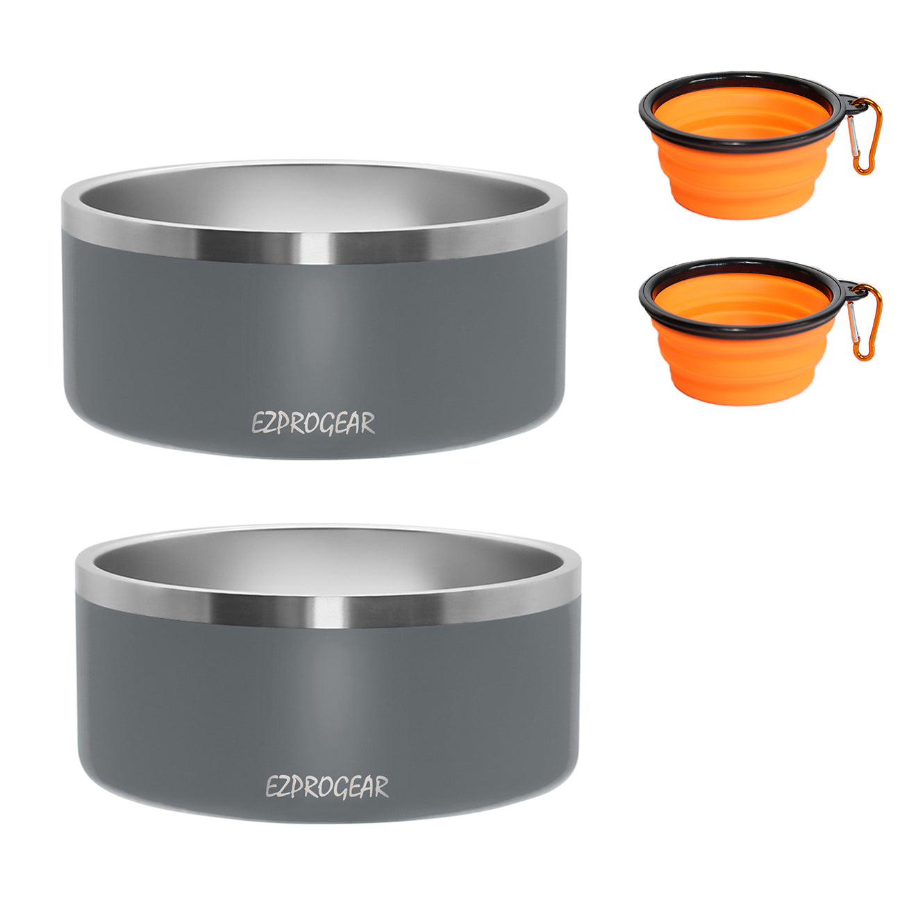 Ezprogear 64 oz Stainless Steel Dog Bowls (2 Pack) - Double Wall Insulated & Non-Slip