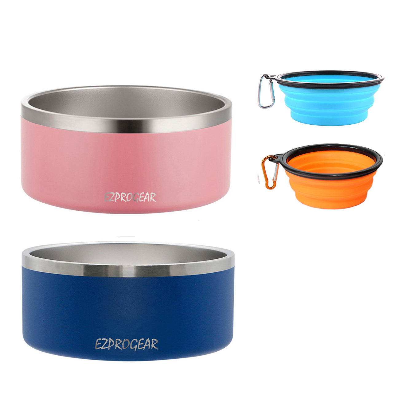 Ezprogear 64 oz Stainless Steel Dog Bowls (2 Pack) - Double Wall Insulated & Non-Slip